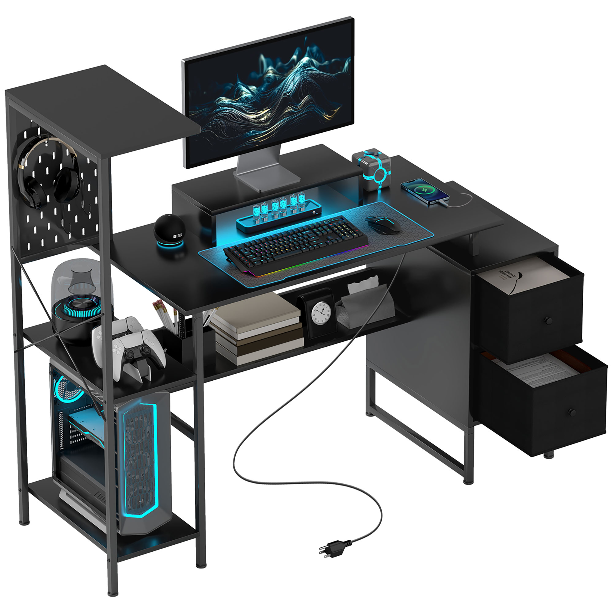 Dual Monitor Stand - Homcom 56 inç Oyun Masası, Prizli